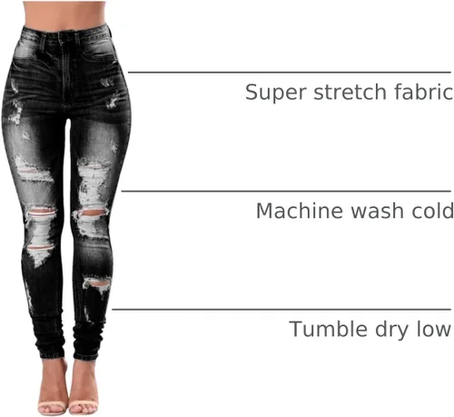 Miniatura 33 de KUNMI - Pantalones de mezclilla clásicos de cintura alta para mujer, elásticos, con efecto de levantamiento de glúteos, ajustados