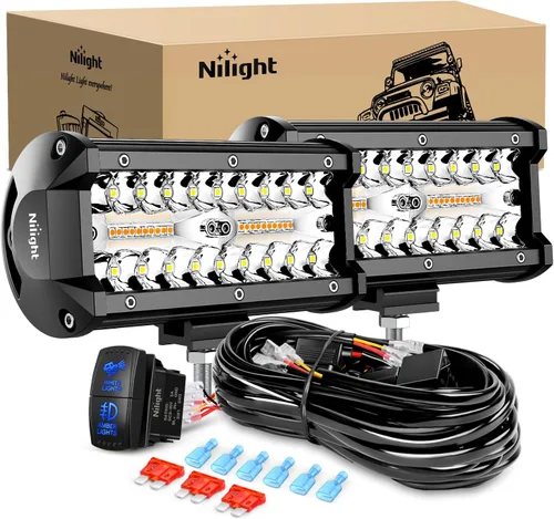 Miniatura 10 de Nilight - Barra de luz lateral de 17,78 cm, triple fila, haz puntual y disperso, luz de trabajo todoterreno para camiones, SUV, ATV, UTV