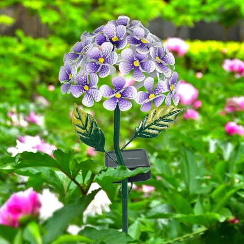 Miniatura 8 de Hortensia solar con 26 luces LED, estaca de metal para tierra, 3 colores - rosa