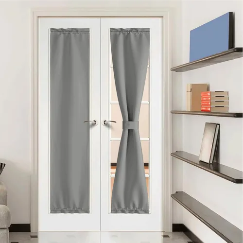 Miniatura 189 de NICETOWN Cortinas opacas unicolor con aislamiento térmico para puerta francesa, granja, oscurecimiento de habitación, puertas y ventanas de Marrón