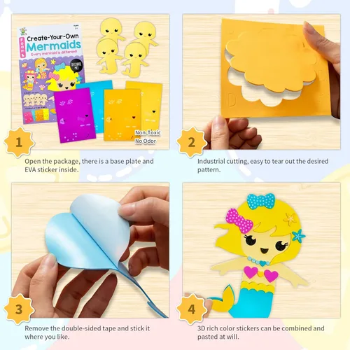 Miniatura 2 de VKPI Kit de regalo de 4 piezas de espuma EVA, creativo para hacer tus propias sirenas, proyectos de manualidades de papel de espuma de dibujos