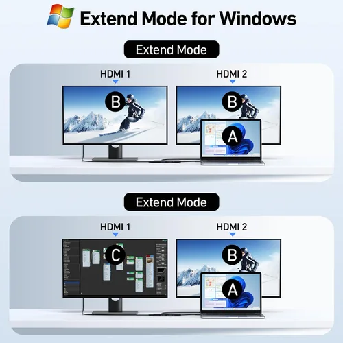 Miniatura 3 de Estación de acoplamiento USB C Monitor HDMI dual, adaptador USB C a HDMI dual con 2 puertos HDMI, carga PD, SD/TF, puertos USB A y C 3.0, estación