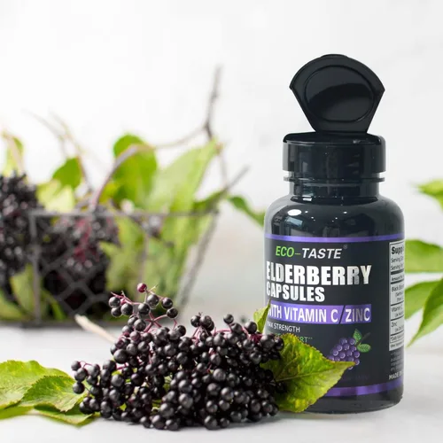 Miniatura 4 de ECO-TASTE Cápsulas de saúco con zinc y vitamina C, 120 cápsulas, bayas de saúco Sambucus para apoyo inmunológico, salud de la piel, cápsulas