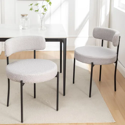 Miniatura 11 de Riknuxi Sillas de Comedor Boucle Juego de 2, Sillas de Comedor Redondas Tapizadas con Patas de Metal Negro, Sillas de Comedor Modernas para Comedor