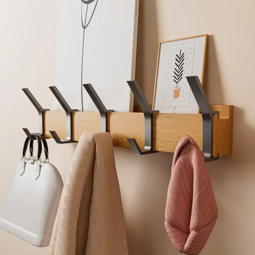 Miniatura 8 de Perchero de pared Perchero de 17 pulgadas con 5 ganchos dobles extraíbles Ganchos para sombrero, llave, mochila, toalla, gancho de pared