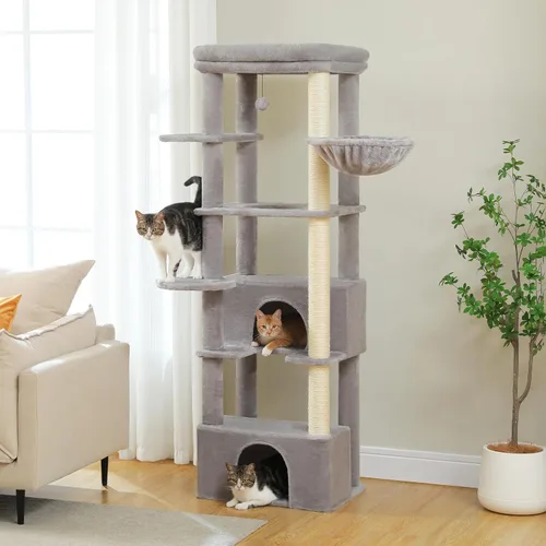 Miniatura 8 de PEQULTI Árbol para gatos de interior de 66 pulgadas, torre grande para gatos con poste rascador cubierto de sisal, hamaca de metal súper grande
