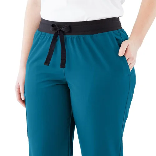 Miniatura 121 de ave. Varick - Pantalón médico de tiro medio para mujer, pierna recta, seis bolsillos, color azul caribeño, talla S