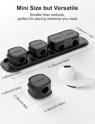 Miniatura 8 de Paquete de 6 clips magnéticos para cables [apertura/bloqueo en 1s], organizador y sujetador de cables Laitver con adhesivo fuerte para escritorio