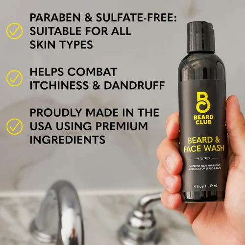 Miniatura 5 de The Beard Club Citrus Beard & Face Wash: limpiador todo en uno, suaviza y nutre el cabello facial, hidrata y limpia la piel, sin parabenos ni
