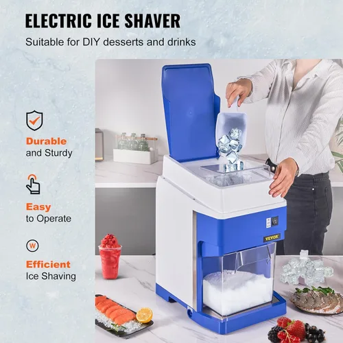 Miniatura 2 de VEVOR Trituradora de hielo comercial, máquina eléctrica de cono de nieve de 265 libras por hora con caja de hielo de 4.4 libras, máquina de hielo