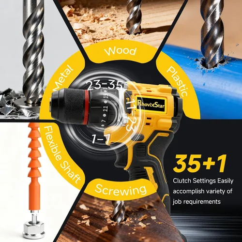 Miniatura 2 de Rhovixster - Taladro eléctrico inalámbrico de 20 V, 2 velocidades con par máximo de 30 NM, portabrocas sin llave de 3/8 pulgadas, kit