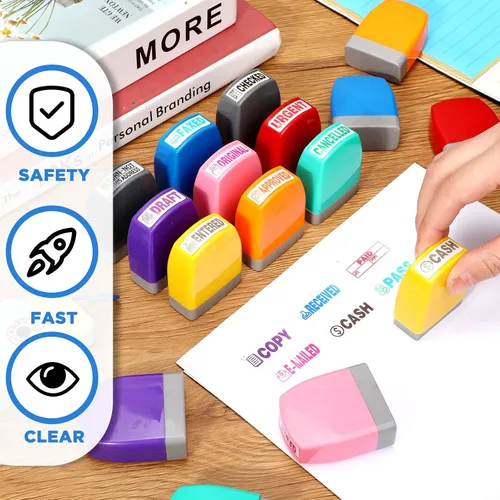 Miniatura 4 de Yeaqee Juego de 16 sellos de goma autoentintados para oficina, aprobado, copia, fax, mensaje escaneado, cuenta, negocios, sellos de papel, trabajo