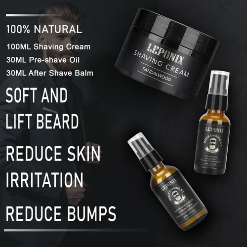 Miniatura 2 de Kit de afeitado para hombres, el kit esencial incluye crema de afeitar de sándalo, loción para después del afeitado para hombres y aceite para antes