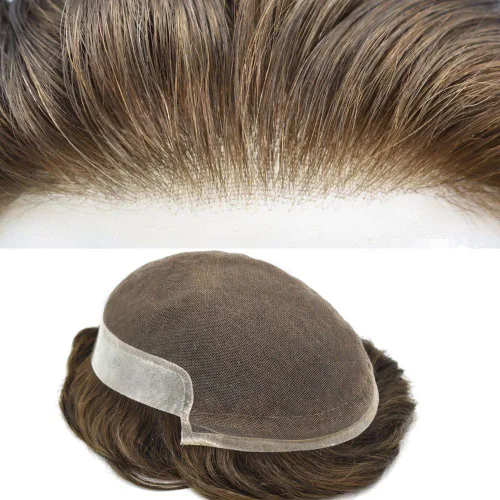 Miniatura 127 de Sistema de repuesto de cabello humano europeo con encaje frontal suizo para hombre, tupé para hombre, pieza de cabello, nudo blanqueado, línea #17