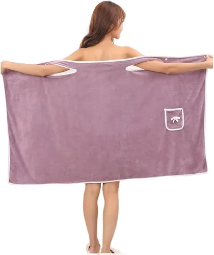 Miniatura 5 de Toalla de baño grande para mujer, toalla de terciopelo coral (bolsillo azul)