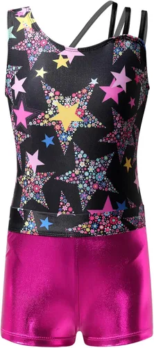 Miniatura 3 de Gymnastics Leotards for Girls Shiny Dancewear with Matching Shorts Two-Piece Set Activewear
