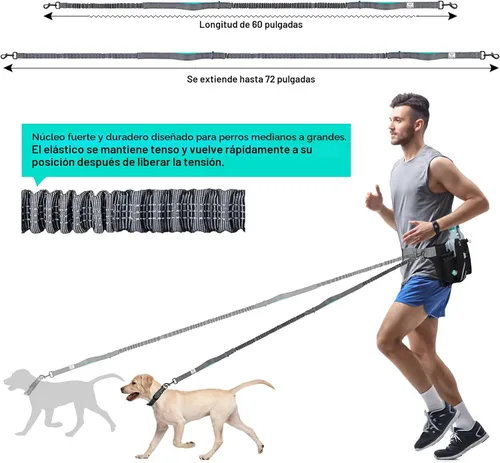 Miniatura 4 de SHINE HAI Correa retráctil para perro sin manos con dobles elásticos para 2 perros, riñonera con cinturón ajustable para la cintura, correa