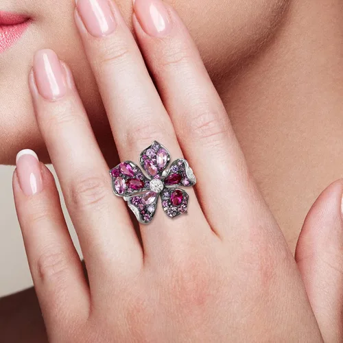 Miniatura 4 de Santuzza Anillo de plata de ley con piedras preciosas para mujer