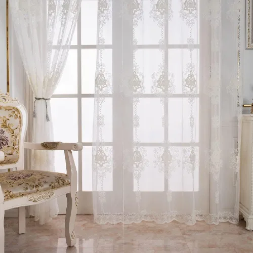 Miniatura 4 de Amidoudou 1 par de cortinas europeas de tul de lujo transparentes para sala de estar y dormitorio (blanco, 66 x 84 pulgadas)