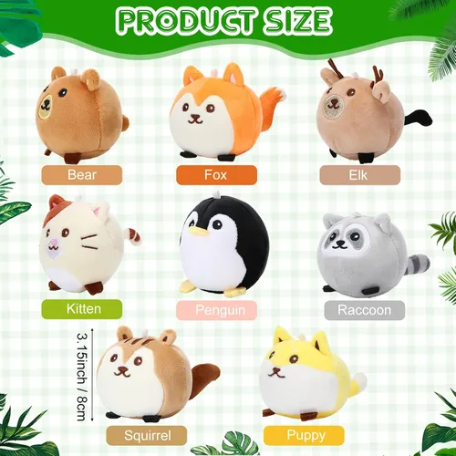 Miniatura 2 de Aoriher 8 piezas de mini animales de peluche de 3.15 pulgadas, llavero colorido de animales del bosque a granel para cumpleaños, bodas, baby shower