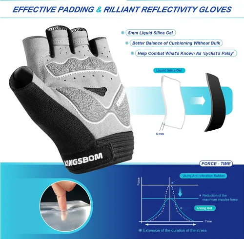 Miniatura 3 de KINGSBOM Guantes de ciclismo transpirables, guantes de bicicleta que absorben los golpes con almohadilla de gel de silicona ligera, guantes