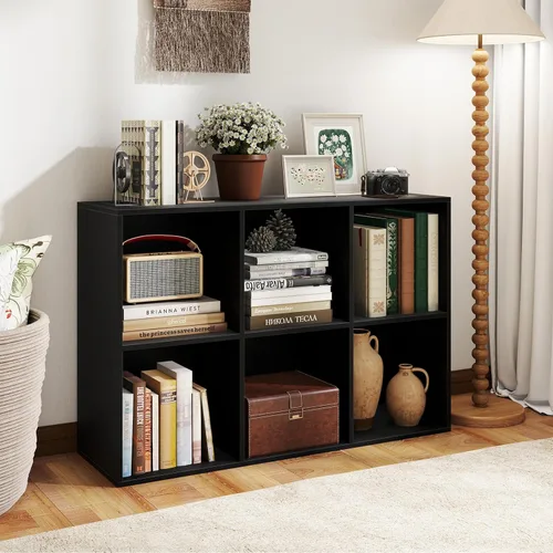 Miniatura 2 de Giantex Estantería de 6 cubos, estantería de 3 niveles, estante vertical horizontal con kits antivuelcos, organizador de almacenamiento moderno