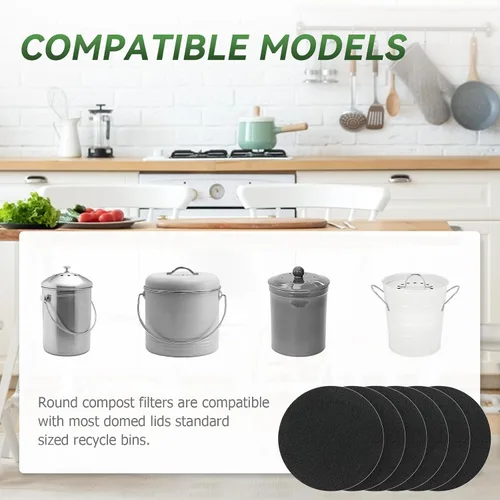 Miniatura 5 de Filtros de carbón para cubo de compost, paquete de 12 filtros de compost, filtros de abono de 6.7 pulgadas para contenedor de encimera, se adapta a