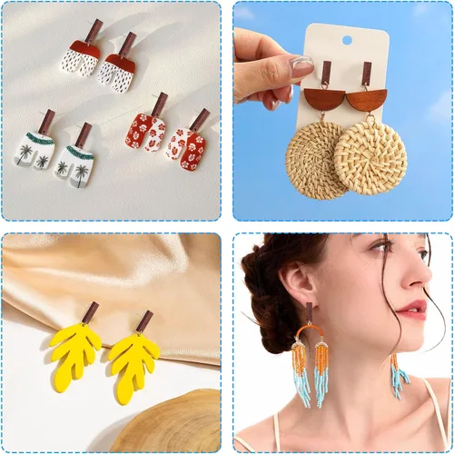 Miniatura 6 de Postes de madera para la fabricación de joyas, 80 piezas de aretes de madera, aretes de madera, aretes de madera, aretes a granel con parte trasera