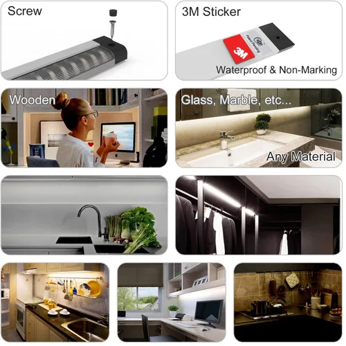 Miniatura 4 de Iluminación LED para debajo del gabinete, luz táctil para gabinete, cable ajustable integrado, sin cables desordenados, 3 paneles de luces