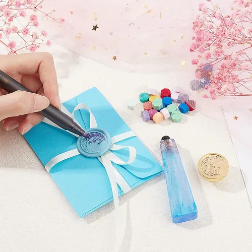 Miniatura 2 de CRASPIRE Sello de cera con diseño de luna y estrellas, estilo vintage, bohemio, 0.98 pulgadas, sello de latón extraíble con mango de madera