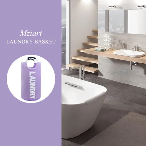Miniatura 3 de Mziart Cesta de lavandería plegable grande de 90 litros con asas acolchadas, cesta de tela Oxford resistente, bolsa de lavandería alta, organizador
