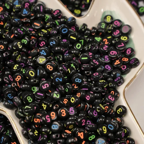 Miniatura 3 de 800 cuentas de números coloridas negras redondas números letras 0-9 cuentas mixtas de 0.157 x 0.276 in, cuentas sueltas de plástico para hacer Oro