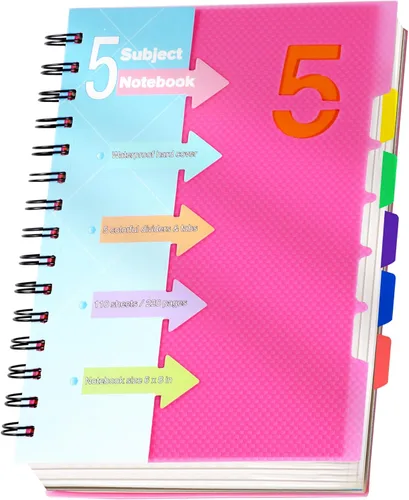 Miniatura 16 de CAGIE- Cuaderno pequeño universitario con tapa en espiral, A5 de 5 x 7 pulgadas, con pestañas separadoras extraíbles para 5 materias, 220 páginas