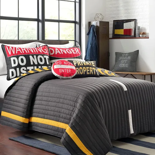 Miniatura 11 de Lush Decor Highway - Juego de edredón reversible de 4 piezas, individual XL, carbón y amarillo