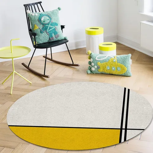 Miniatura 4 de Geomrtic - Alfombra redonda amarilla de 6 pies, lavable para interiores y exteriores, para dormitorio, cocina, baño, sala de estar, diseño de rayas