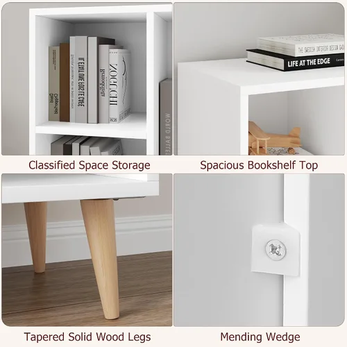 Miniatura 6 de FACBOTALL Estantería blanca, estantería abierta de madera, estantería moderna y minimalista, 8 estantes abiertos para libros, organizador