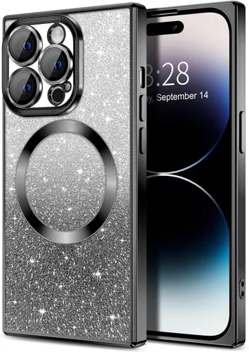 Miniatura 51 de Hython Funda para iPhone 13 Pro transparente con purpurina magnética [compatible con MagSafe] Protector completo de lente de cámara delgado