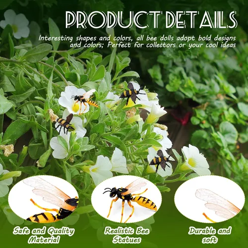 Miniatura 3 de RoundFunny Juego de 20 figuras de abeja de miel realistas, varios modelos de abejas, abejas falsas, colección educativa temprana de criaturas