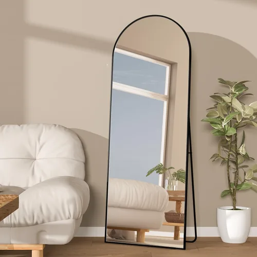 Miniatura 7 de Espejo de longitud completa, espejo de arco de 56 x 16 pulgadas con soporte, espejos de cuerpo completo arqueados negros para colocar de pie