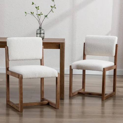 Miniatura 17 de DUOMAY Juego de 2 sillas de comedor tapizadas, sillas de comedor modernas de mediados de siglo, sillas auxiliares de cocina de tela de lino con Beige