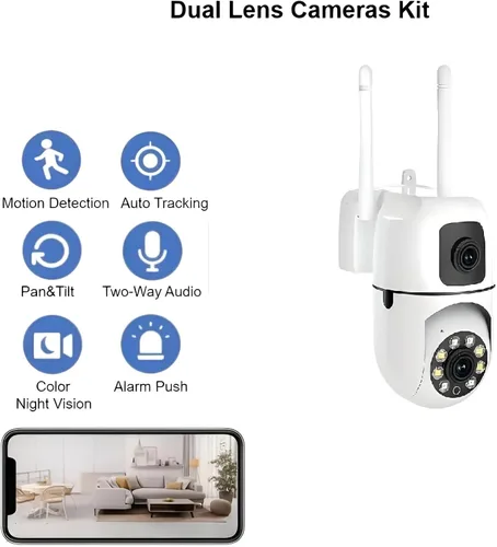 Miniatura 7 de Cámara de seguridad para el hogar, lente dual de cámara al aire libre, detección humana WiFi, visión nocturna HD, conversación de 2 vías, cámara