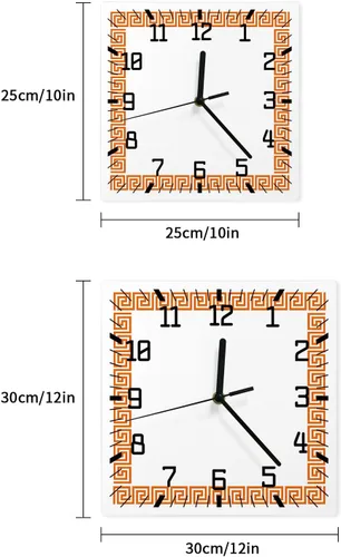 Miniatura 7 de Reloj de pared de madera geométrico naranja, silencioso, sin tictac, diseño de llave griega, tradicional, retro, cuadrado, funciona con pilas, reloj