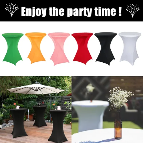 Miniatura 7 de SUNTQ Cubierta para Mesa de Cóctel 32x43, Mantel de Mesa de Cóctel Ajustado de Spandex Negro, Mantel de Mesa Alta Redonda Elástico para Fiestas