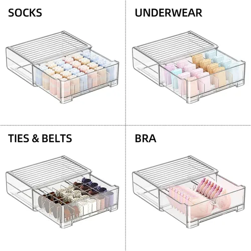 Miniatura 5 de Organizador de cajones de ropa interior con divisores, organizador de calcetines apilable de 24 celdas para armario, cajón de almacenamiento de ropa