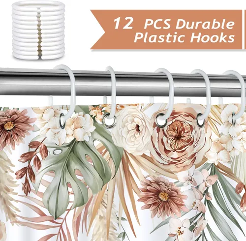 Miniatura 3 de Bonhause Cortina de ducha de hojas florales tostadas, cortina de baño bohemia con hojas de palmera tropicales, cortina de baño de 72 x 72 pulgadas
