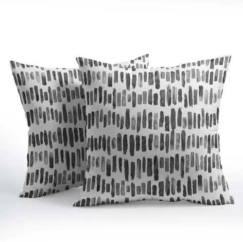 Miniatura 2 de Juego de 2 fundas de almohada de rayas negras para exteriores, 16 x 16 pulgadas, diseño geométrico de rayas abstractas, algodón y lino, cuadradas