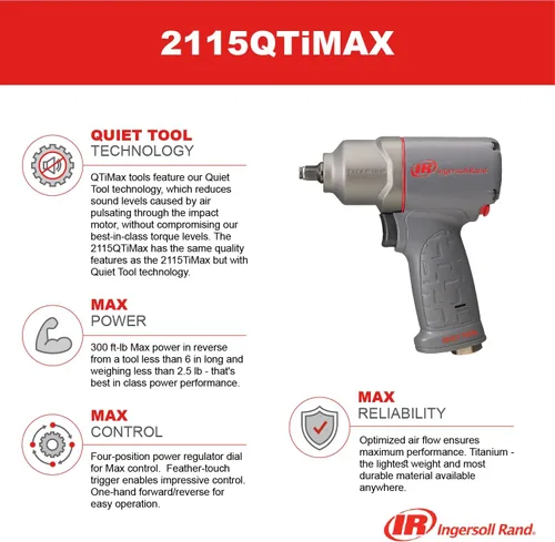 Miniatura 2 de Ingersoll Rand 2115QTiMAX - Llave de impacto neumática de 3/8 pulgadas, herramienta silenciosa, diseño ligero de 2.5 libras, potente salida de par