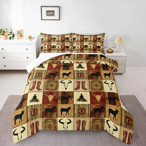 Miniatura 13 de Juego de edredón de vaquero, tamaño King, juego de ropa de cama de herradura con estrellas del oeste de Texas para adultos, hombres y niños, ropa