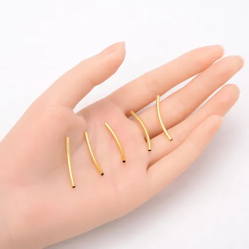 Miniatura 2 de 50 piezas de tubo de fideos curvos sueltas 1.181 in largo conector espaciador de 18 quilates chapado en oro amarillo de 18 quilates para fabricación