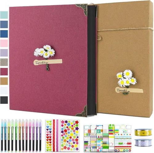 Miniatura 17 de Vienrose Kit de álbum de fotos de bricolaje con bolígrafos, cintas y calcomanías, 60 páginas, tapa dura de 8.5 x 11 pulgadas, 3 anillos, papel negro